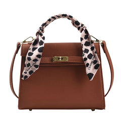 Leather Silk Scarf Handle Handbag, , women clothing, leather-silk-scarf-handle-handbag, , fairypeony