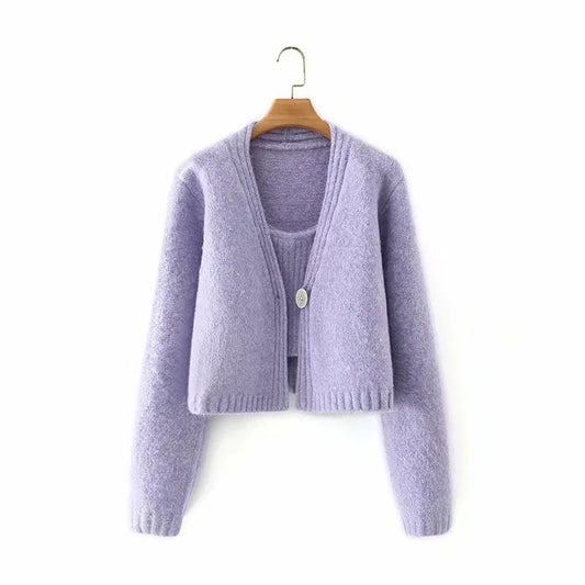 Knitted Purple Sling V-neck Cardigan, , women clothing, knitted-purple-sling-v-neck-cardigan, , fairypeony