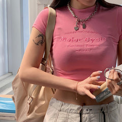 Vintage Embroidery Letter Crop Top - fairypeony