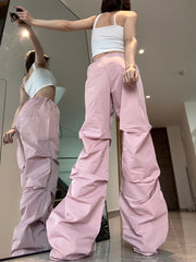 Ruched Straight Leg Parachute Cargo Pants - fairypeony