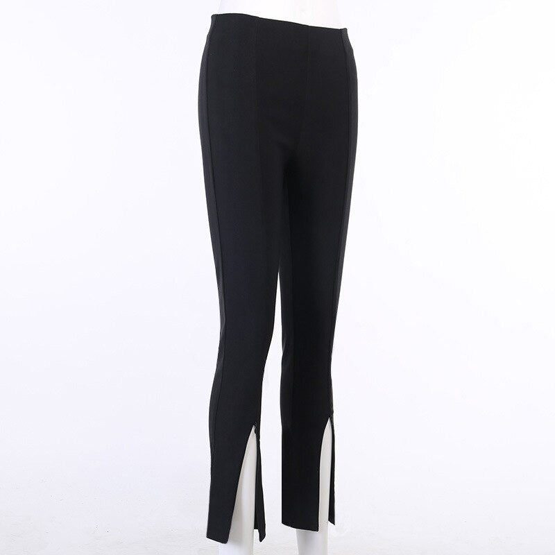 Solid Color Feet Zipper Slit Slim Trousers, , women clothing, solid-color-feet-zipper-slit-slim-trousers, , fairypeony