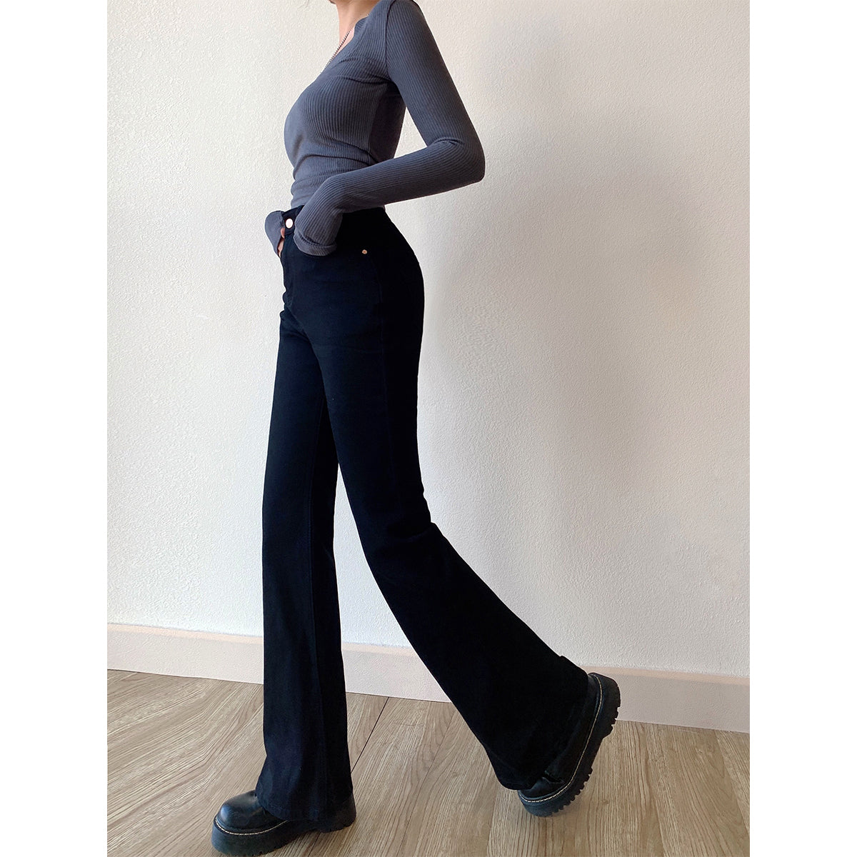 Washed High Waist Slim Flare Jeans, , women clothing, washed-high-waist-slim-flare-jeans, , fairypeony