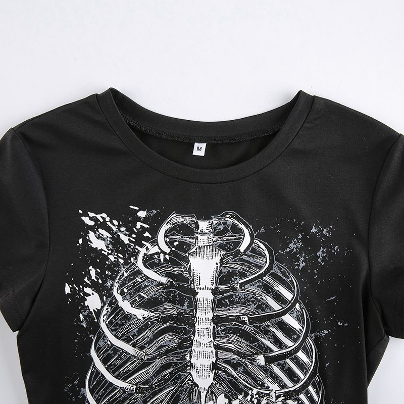 Print Round Neck Grunge Shirt, , women clothing, print-round-neck-grunge-shirt, black, Gothic, L, M, S, fairypeony