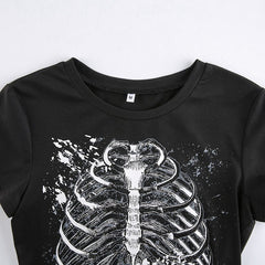 Print Round Neck Grunge Shirt, , women clothing, print-round-neck-grunge-shirt, black, Gothic, L, M, S, fairypeony