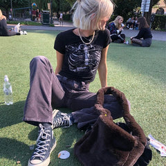Print Round Neck Grunge Shirt, , women clothing, print-round-neck-grunge-shirt, black, Gothic, L, M, S, fairypeony