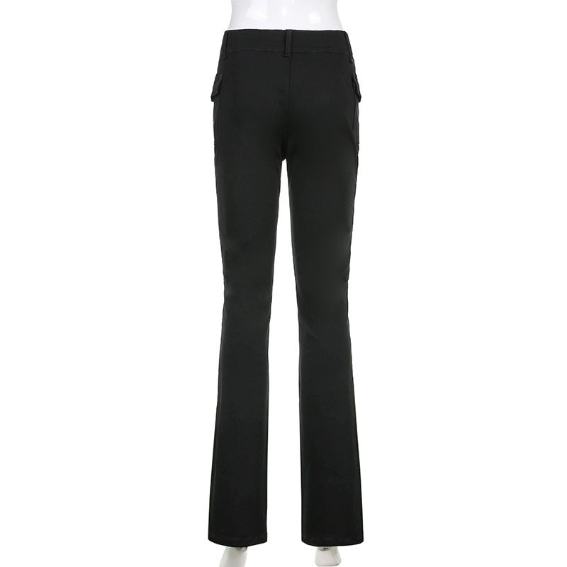 Low-waist Side Pockets Retro Trousers, , women clothing, low-waist-side-pockets-retro-trousers, , fairypeony
