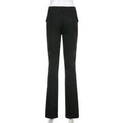 Low-waist Side Pockets Retro Trousers, , women clothing, low-waist-side-pockets-retro-trousers, , fairypeony