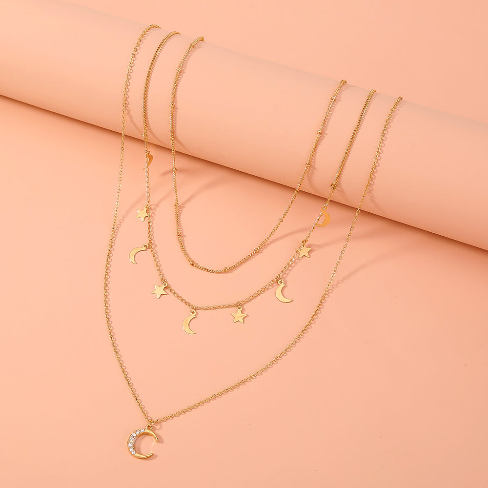 Star and Moon Necklace, , women clothing, star-and-moon-necklace, , fairypeony