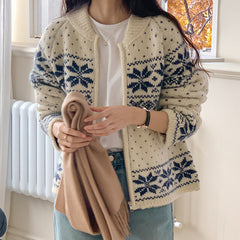 Aesthetic Snowflake Zip Up Cardigan - fairypeony