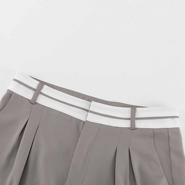 Patchwork Waist Baggy Pleated Tailored Pants - fairypeony