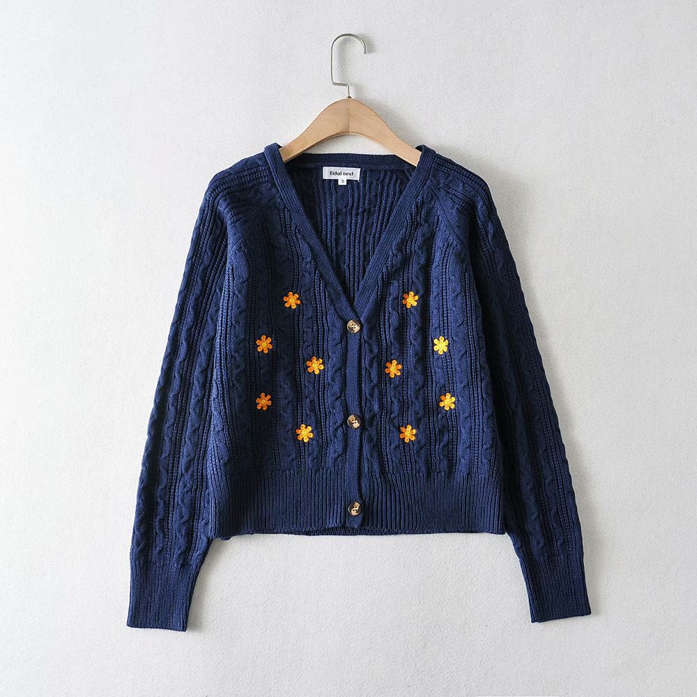 Retro Embroidery Flowers Cardigan, , women clothing, retro-embroidery-flowers-cardigan, blue, fairypeony