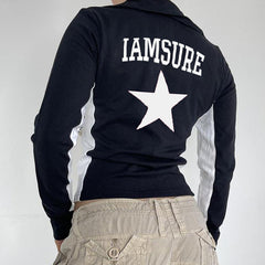 Contrast Star Print Zip Up Jacket - fairypeony