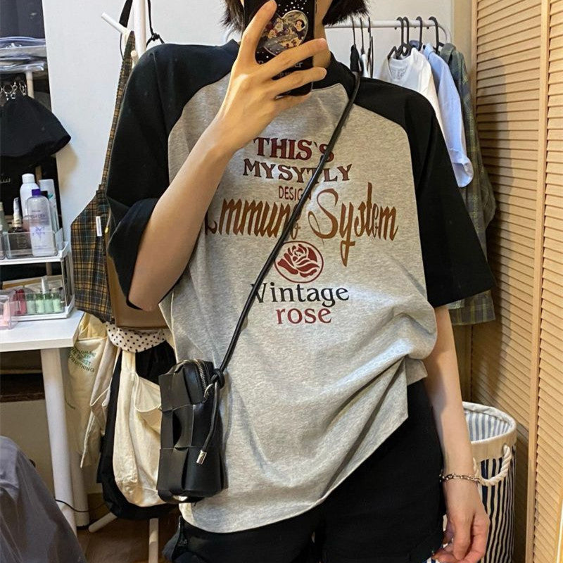 Vintage Rose Raglan Sleeve Short Sleeve Tee - fairypeony