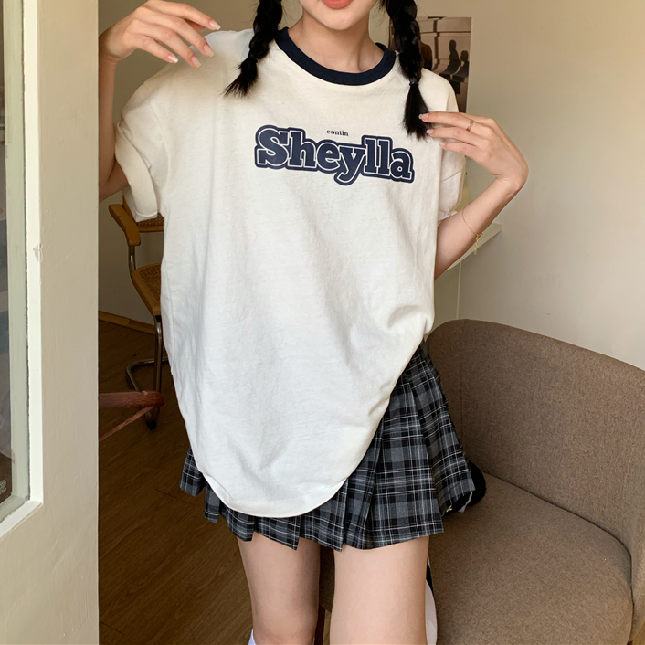 Contrast Short Sleeve Logo Graphic Tee - fairypeony
