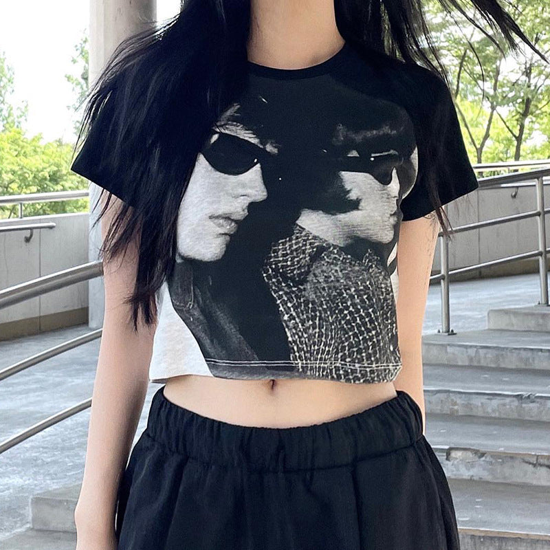 Vintage Figure Graphic Crop Top - fairypeony