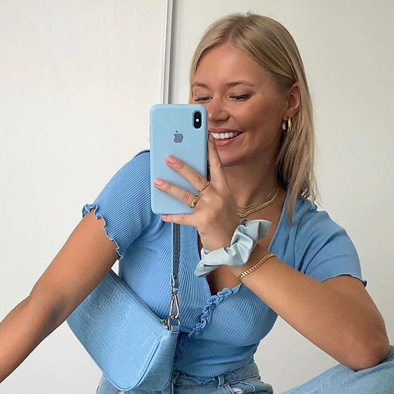 V Neck Ruffles Short Sleeve T Shirt, , women clothing, v-neck-ruffles-short-sleeve-t-shirt, black, blue, green, grey, L, M, pink, S, XL, yellow, fairypeony