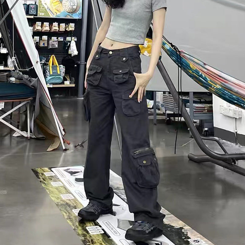 Multi Pockets Straight Leg Cargo Pants - fairypeony