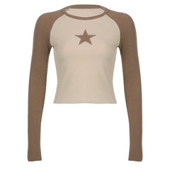 Raglan Sleeve Star Patch Knit Crop Top - fairypeony