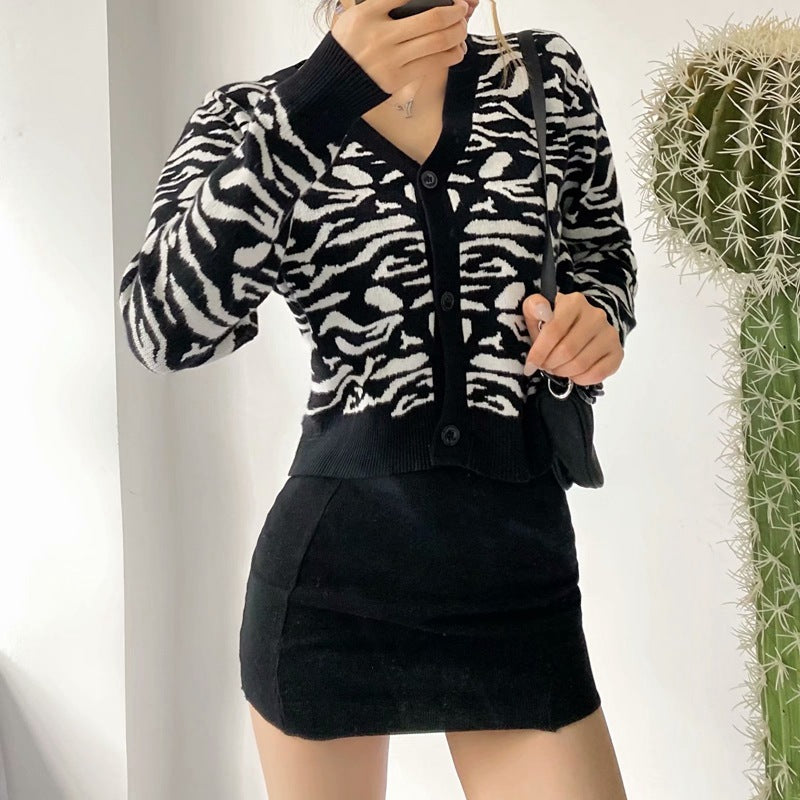 Lazy Leopard Print Knitted Cardigan, , women clothing, lazy-leopard-print-knitted-cardigan, , fairypeony