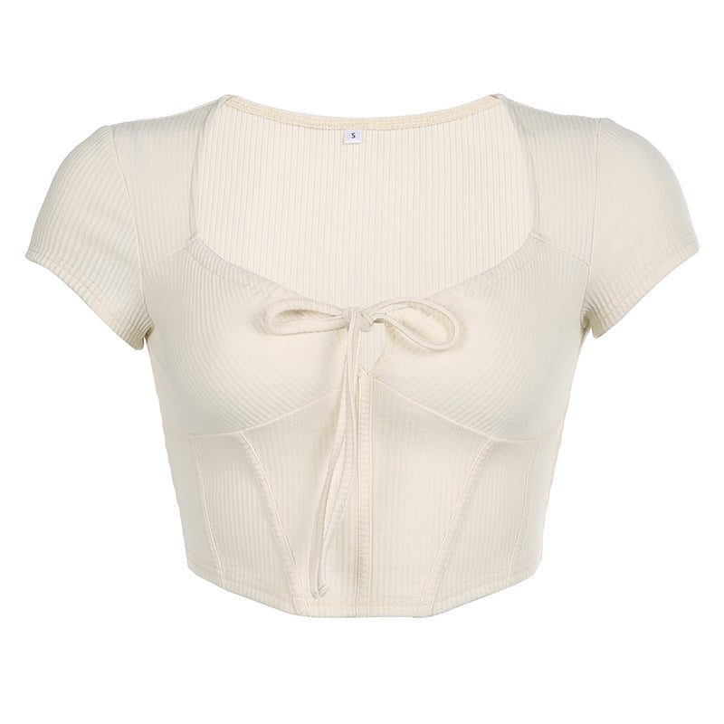 Tie Front Ribbed Crop Top - fairypeony