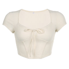 Tie Front Ribbed Crop Top - fairypeony