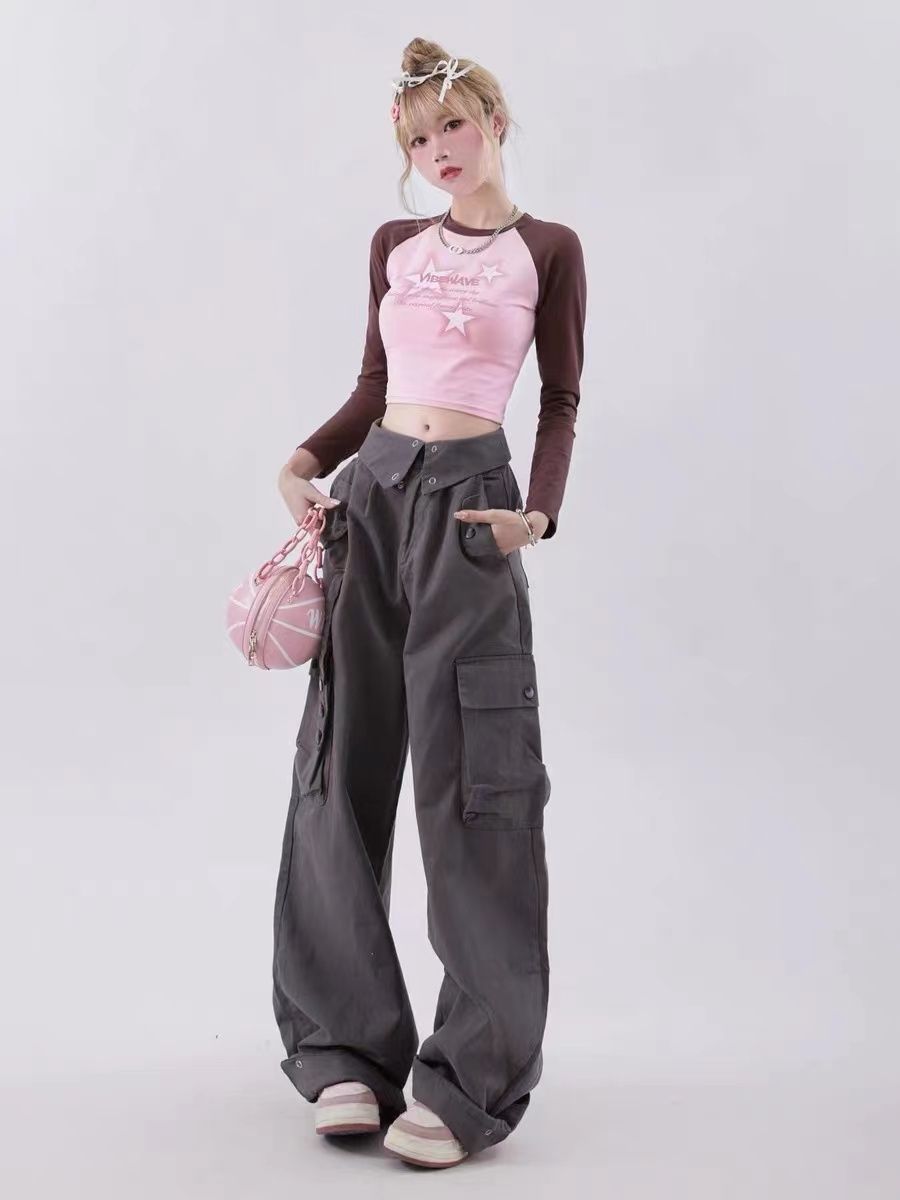 Raglan Sleeve Star Print Crop Top - fairypeony