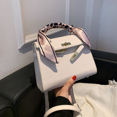 Leather Silk Scarf Handle Handbag, , women clothing, leather-silk-scarf-handle-handbag, , fairypeony