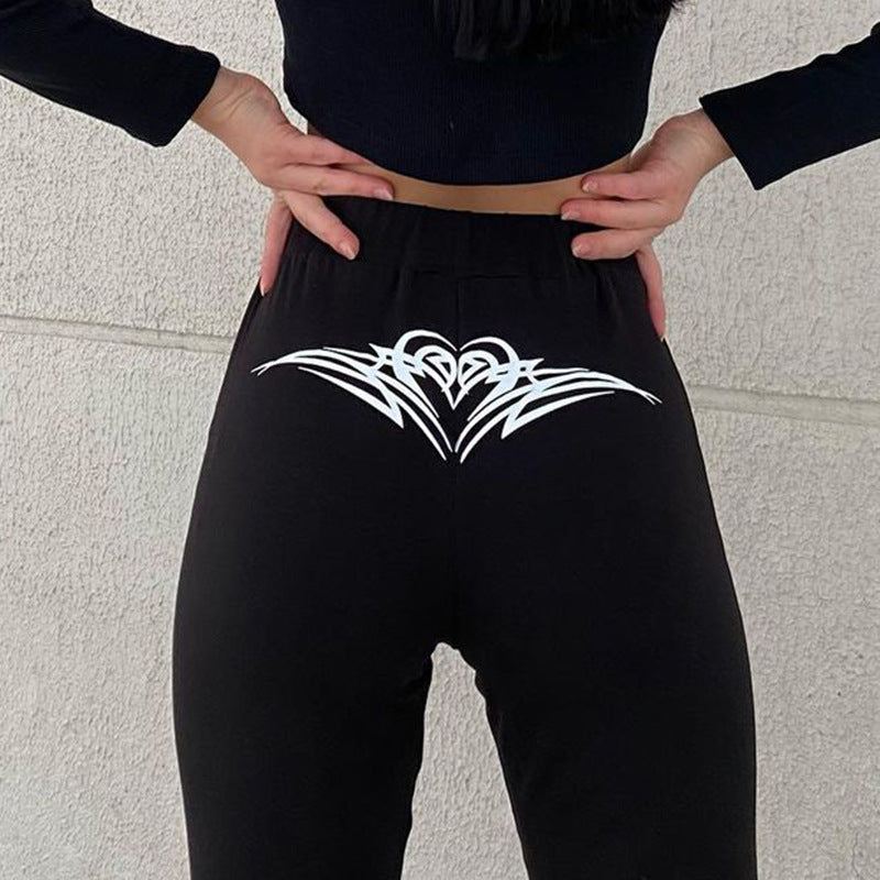 Tribal Heart Black Flare Leg Pants - fairypeony