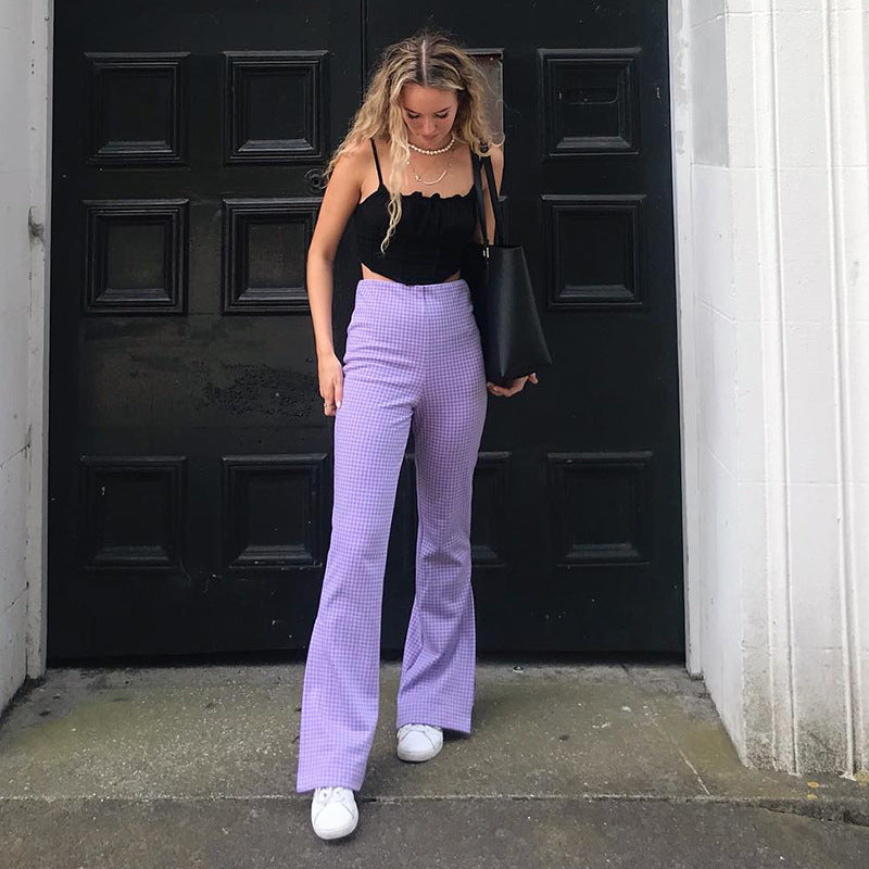Purple High Waist Hip Flare Casual Pants, , women clothing, purple-high-waist-hip-flare-casual-pants, , fairypeony