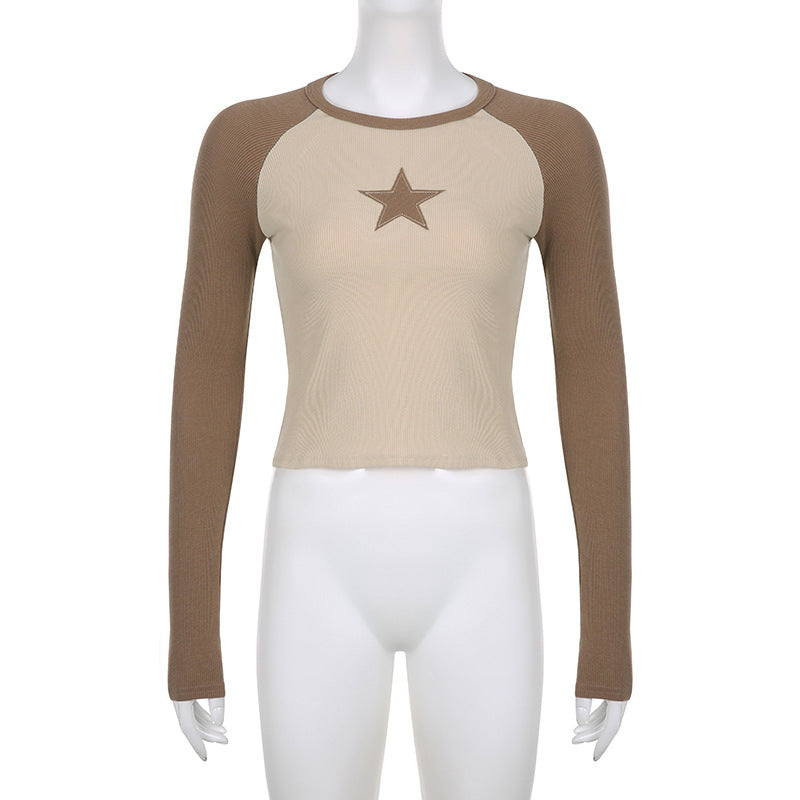 Raglan Sleeve Star Patch Knit Crop Top - fairypeony