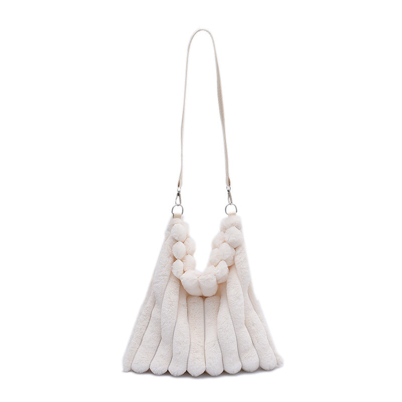 Contrast Plush Large Capacity Shoulder Bag, , women clothing, contrast-plush-large-capacity-shoulder-bag, , fairypeony