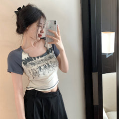 Vintage Raglan Sleeve Y2K Crop Top - fairypeony