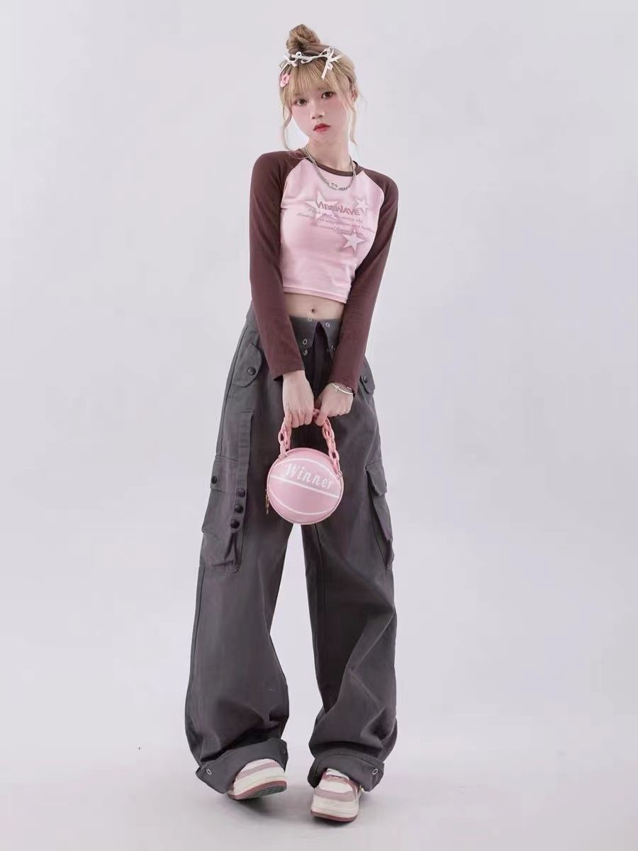 Raglan Sleeve Star Print Crop Top - fairypeony