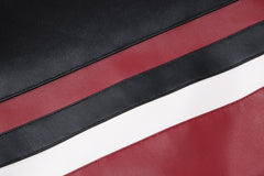 Contrast Pu Leather Cropped Moto Jacket - fairypeony