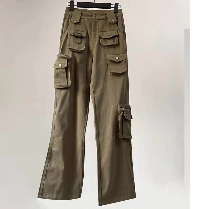 Multi Pockets Straight Leg Cargo Pants - fairypeony