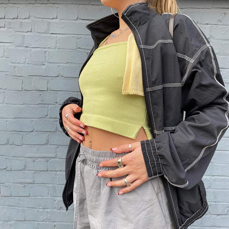 Stitch Detail Nylon Zip Up Jacket, , women clothing, stitch-detail-nylon-zip-up-jacket, , fairypeony