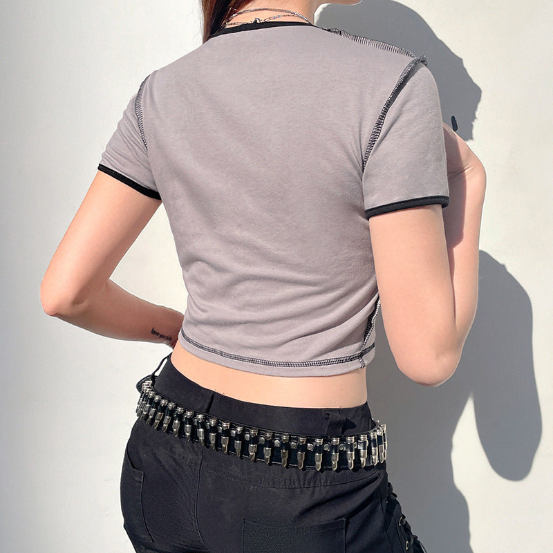 Stitched Star Print Baby Crop Top - fairypeony