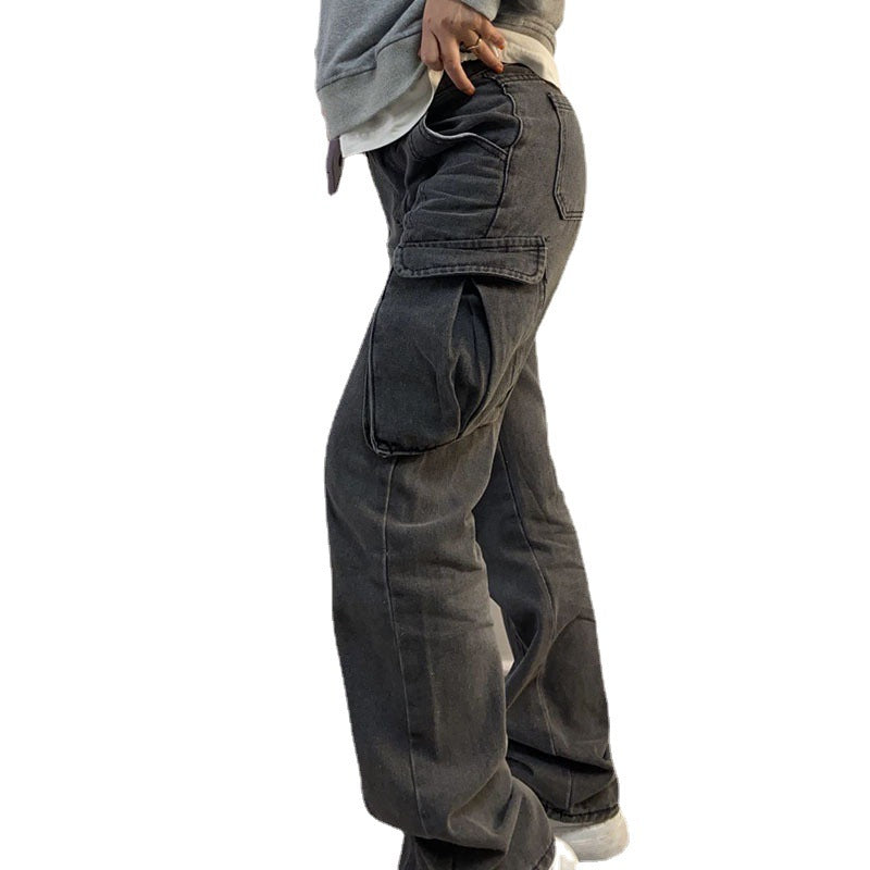 Worn Multi Pocket Casual Jeans, , women clothing, worn-multi-pocket-casual-jeans, , fairypeony
