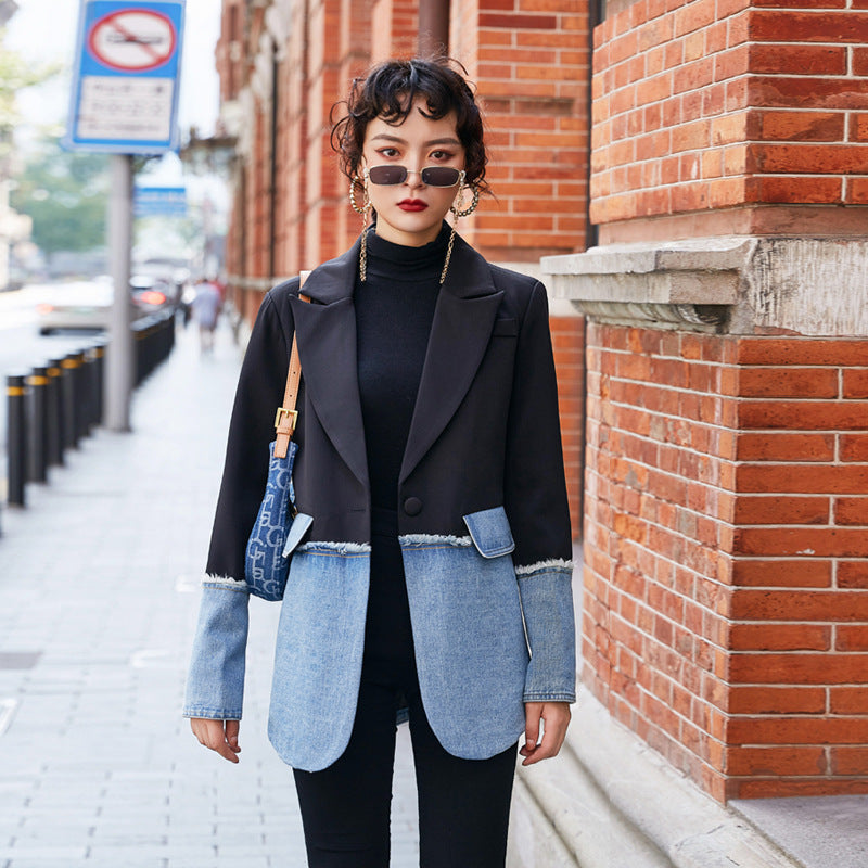 Denim Stitching Blazer, , women clothing, denim-stitching-blazer, , fairypeony