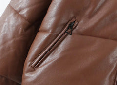 Zipper Pu Leather Puffer Jacket, , women clothing, zipper-pu-leather-puffer-jacket, , fairypeony