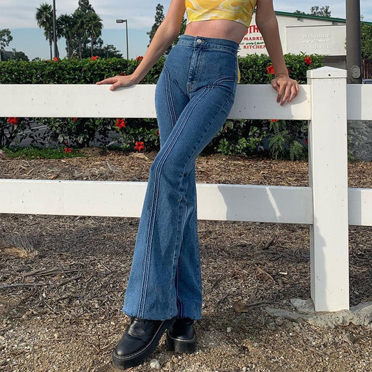Mid-Waist Retro Split Blue Jeans, , women clothing, mid-waist-retro-split-blue-jeans, , fairypeony