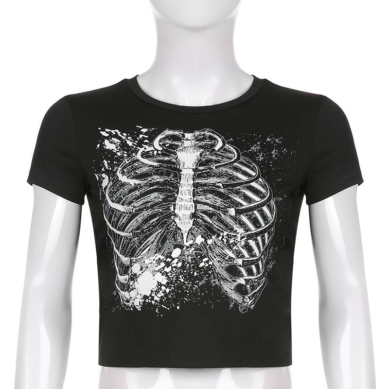 Print Round Neck Grunge Shirt, , women clothing, print-round-neck-grunge-shirt, black, Gothic, L, M, S, fairypeony