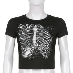 Print Round Neck Grunge Shirt, , women clothing, print-round-neck-grunge-shirt, black, Gothic, L, M, S, fairypeony