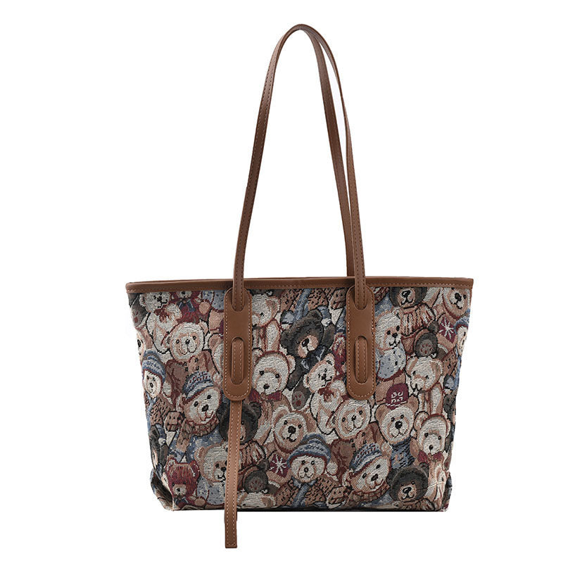 Cute Bears Large-capacity Tote Bag With Armpits, , women clothing, cute-bears-large-capacity-tote-bag-with-armpits, , fairypeony
