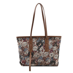 Cute Bears Large-capacity Tote Bag With Armpits, , women clothing, cute-bears-large-capacity-tote-bag-with-armpits, , fairypeony