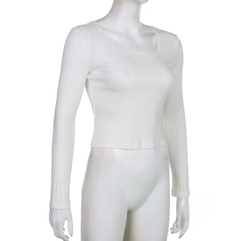 Lace Trim White Knit Top - fairypeony
