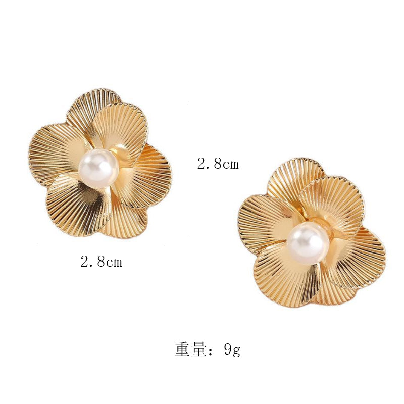 Metal Pearls Six-petal Flowers Ear Studs, , women clothing, metal-pearls-six-petal-flowers-ear-studs, , fairypeony