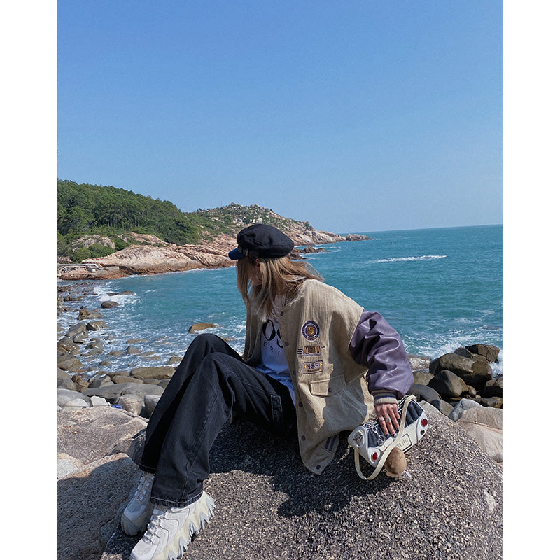 Badge Patch Corduroy Varsity Jacket, , women clothing, badge-patch-corduroy-varsity-jacket, , fairypeony