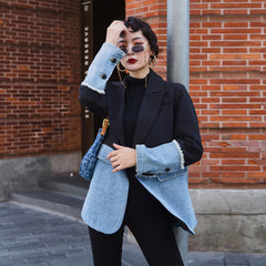 Denim Stitching Blazer, , women clothing, denim-stitching-blazer, , fairypeony