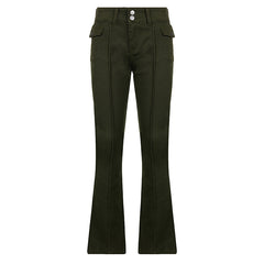 Low-waist Side Pockets Retro Trousers, , women clothing, low-waist-side-pockets-retro-trousers, , fairypeony